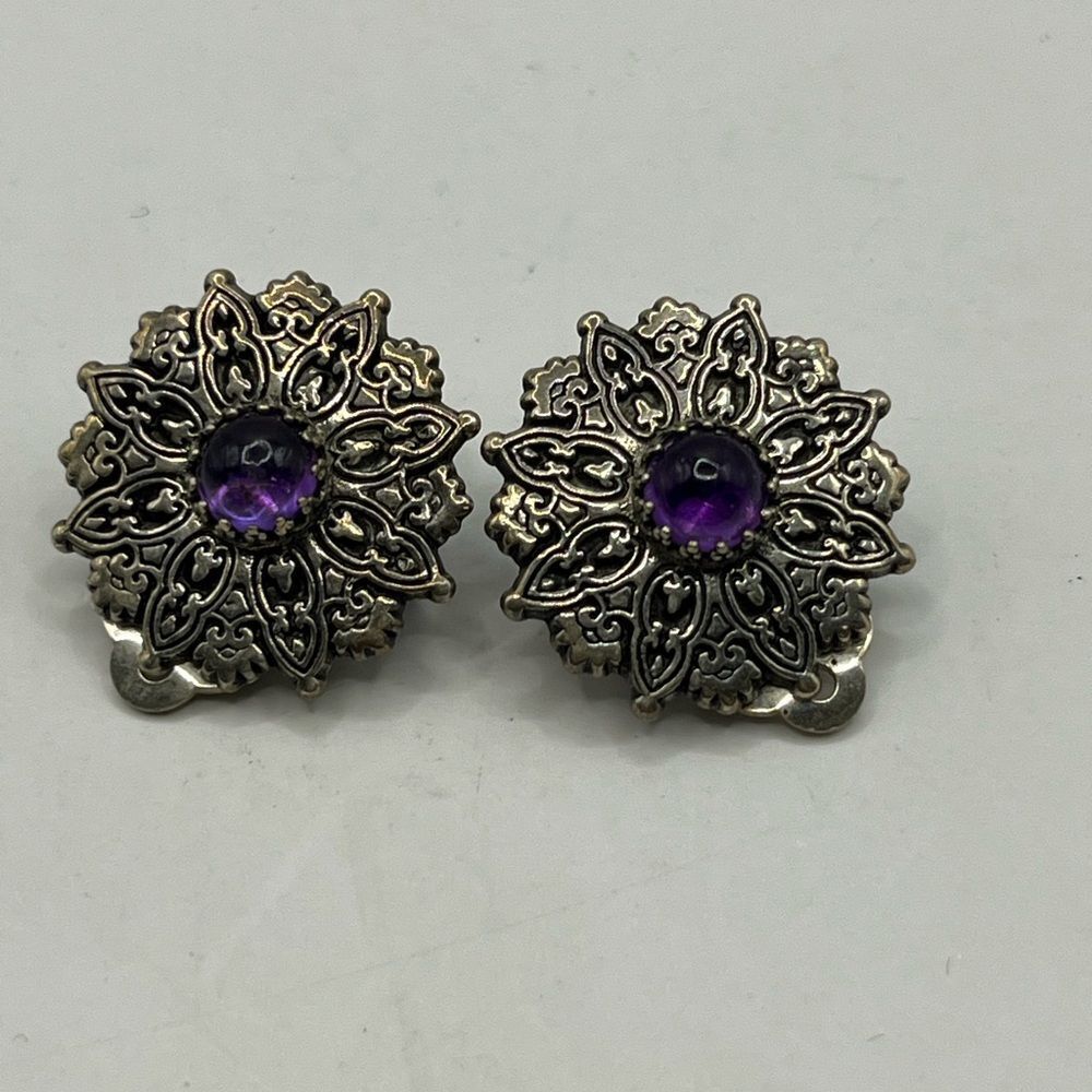 MFA, Museum of Fine Art Vintage-Inspired sterling with Amethyst clip on earrings